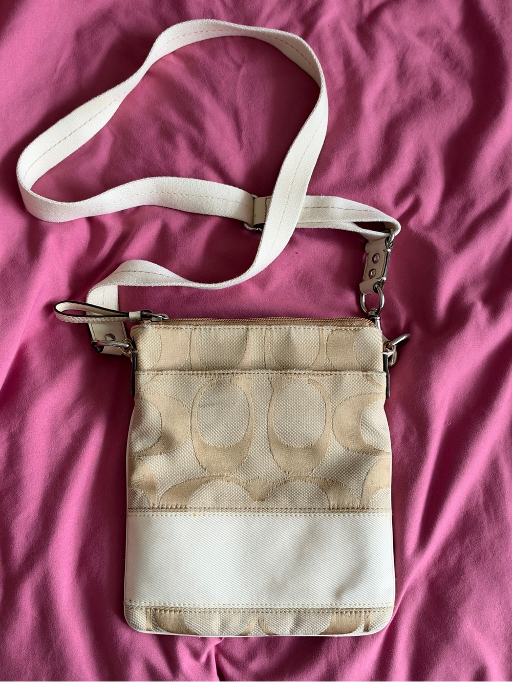 Coach Beige Crossbody Shoulder Bag - Neutral Canvas and Leather